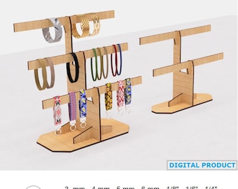 Bracelet and Keychain Holder Laser cut files, bracelet stand, keychain display, jewelry showcase, digital product svg cdr pdf dxf