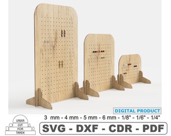 Simple Earring Showcase Set 3 sizes Earring Organizer Laser Cut File Earring Stand Organizer Holder Plywood Earring Display Cdr Svg Dfx Pdf