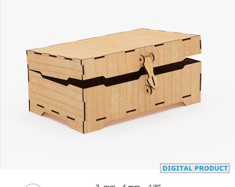 Laser cut Box file, Minimalist Storage Chest with Locking Lid, for Storing Mementos or Packaging Gifts, Simple Treasure Box with Lock SVG