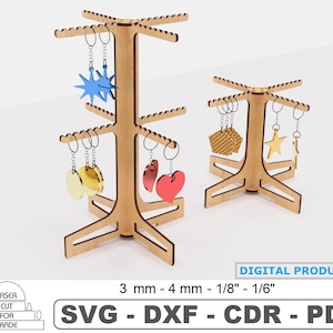 Supporto rotondo per vendita al dettaglio per portachiavi Taglio laser 2 dimensioni • File SVG per esposizione di gioielli • Espositore per portachiavi • File digitale porta orecchini
