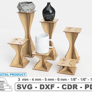 Soporte de exhibición minorista Corte láser / Soporte de un solo nivel 6 tamaños / Pantalla elevadora de encimera / Pantalla de podio / Soporte de planta / archivos electrónicos SVG DXF PDF