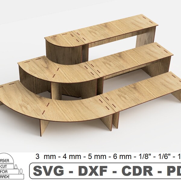 Stand de vente au détail polyvalent | Étagères pour le commerce | Présentoir à petits gâteaux | Affichage du marché | Étagères pour plantes | Stand d'exposition découpé au laser SVG DXF PDF