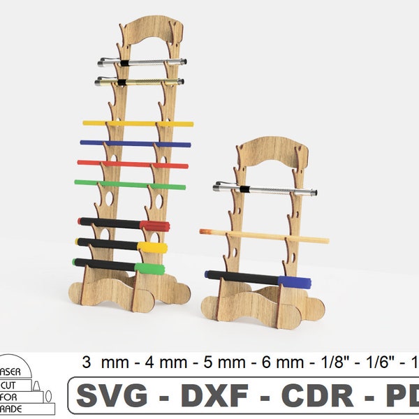 Trade Display | Pencil Holder | Desk Pen Organiser | Shop Showcase | Brush Stand | Horizontal Stand for Felt-tip Pens Laser Cut SVG DXF PDF