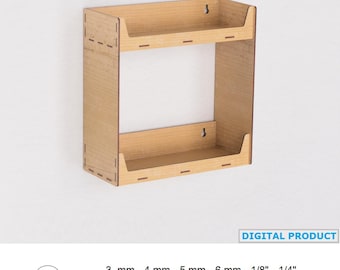 Laser cut 2 Tiered Wall Trinket Shelf with Lip, Spice Rack, Digital files