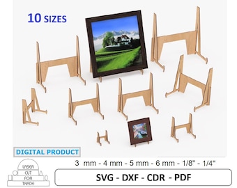 Photo Frame Display Stand laser cut files: 10 Sizes (Digital Download)
