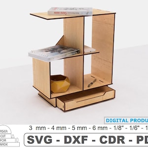 Table Bookshelf with Drawer Download Laser Cut Files • Desk Square Shelf • Office Organizer Drawing • digital file dxf pdf svg cdr