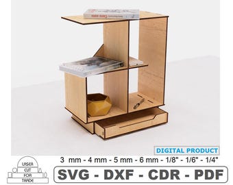 Table Bookshelf Laser Cut File • Desk Organizer with Drawer (Digital Download)