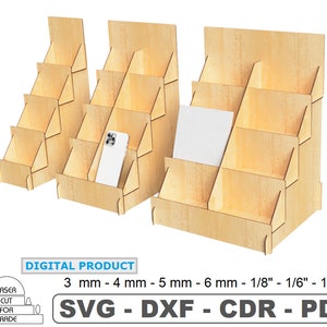 Expositor comercial / Expositor de mostrador para venta minorista / Estante de madera / Estante comercial / Expositor escalonado / Archivos cortados con láser SVG DXF PDF