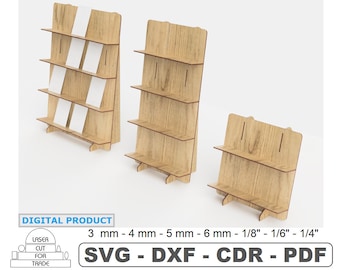 Tiered Retail Display Stand | Market Stall | Postcard shelves | Trade Shelf | Shop or Market Display Craft booth Laser Cut Files SVG DXF PDF