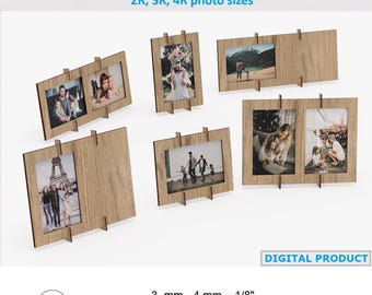 Laser Cut Photo Frame, Family Photo Frame, Set of 6 Frame Designs in 3 Sizes, Wood Picture Frame Templates, Birthday & Anniversary Gift, SVG