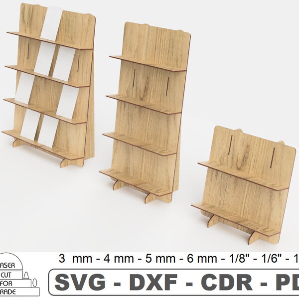 Tiered Retail Display Stand | Market Stall | Postcard shelves | Trade Shelf | Shop or Market Display Craft booth Laser Cut Files SVG DXF PDF