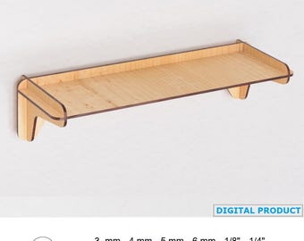 Laser Cut Floating Wall Shelf Design, Minimalist Collectible Display (Digital download)