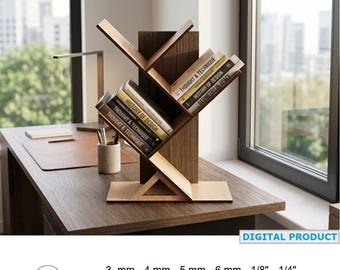 Desk Tree Bookshelf plans Laser Cut Files • Book table shelf • Free Standing Bookshelves • Digital Files  dxf svg