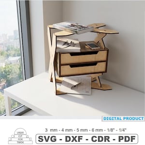 Modern Desktop Shelf Organizer with Drawers Laser Cut Files • Table shelf with drawers • Free Standing shelves • Download file dxf svg