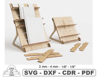 File Svg tagliati al laser per espositore da banco carte • Bancarella del mercato con cartoline • File digitale del banco del mercato • Espositore al dettaglio in legno • Display blocco note