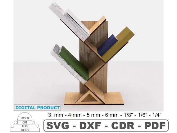 Desk Bookshelf plans Laser Cut Files • Book table shelf • Free Standing Bookshelves • Plans for Tree Bookshelf Digital Files  dxf pdf svg