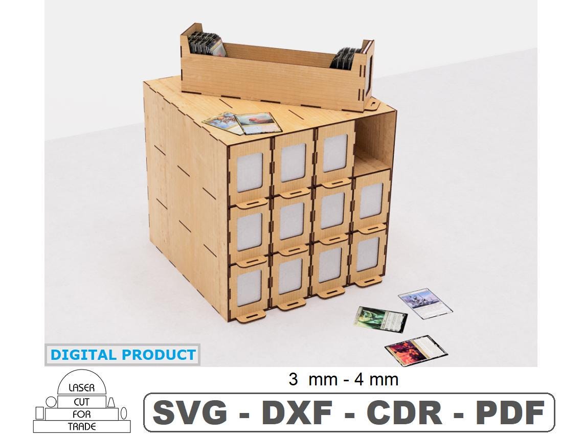 Organizer Box for CCG, MTG cards Laser cut files • Trading Card Storage Drawers • Collectible card game box • Catalog box • IKEA Kallax box