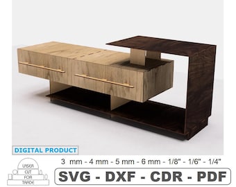 Laser Cut Table Shelf with Drawers: Digital Files (dxf pdf svg)