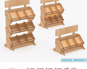 Laser Cut Retail Market Display Stand 3 sizes with logo: Digital Template svg files