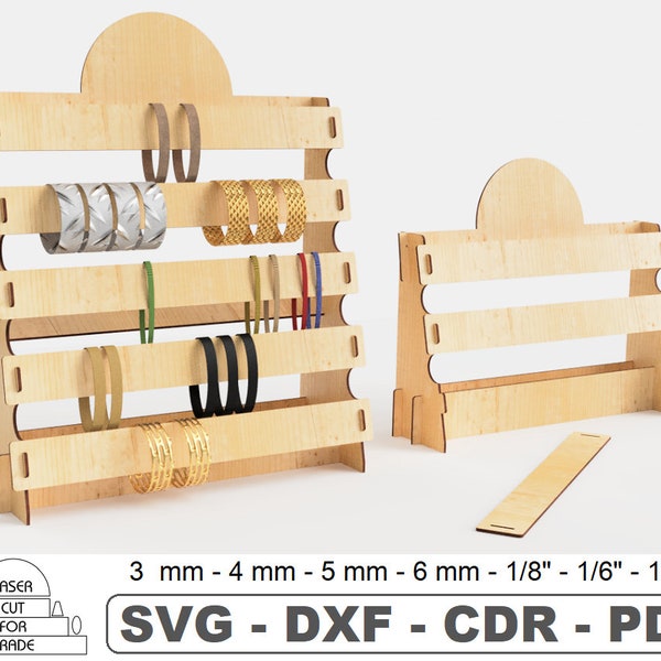 Einfacher Armbandständer 2 Größe Laser Cut Muster | Uhrenständer | Armbänder-Shop-Schaukasten | Schmuck Halter Organizer e-Datei SVG DXF PDF