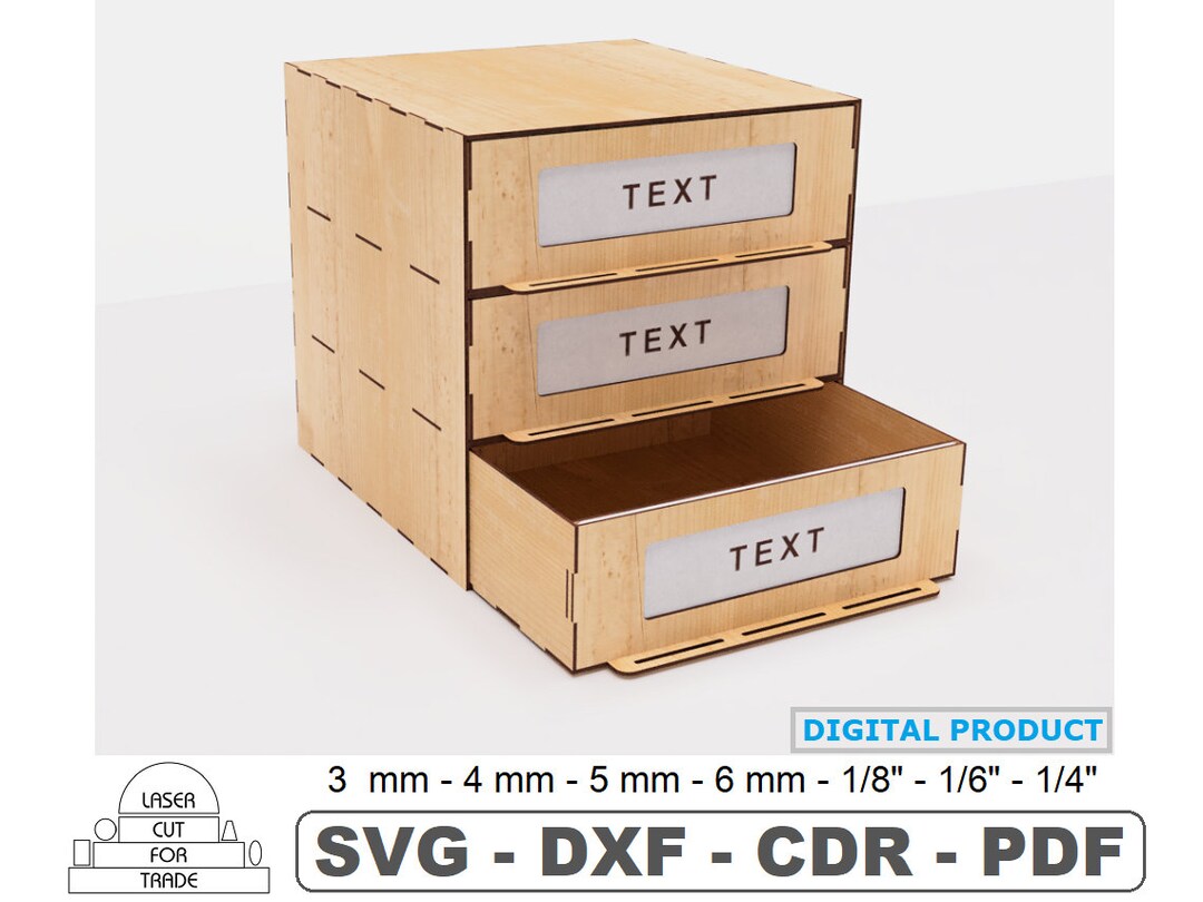 Organizer With Three Drawers Laser Cut Files • Storage Boxes • 3 Drawer ...