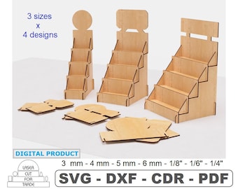 Retail Counter Display Stand with logo Laser Cut Files, Retail Display Stand SVG, Store showcase DXF, Exhibition Stand, Showcase with sign