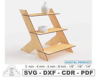 Laser Cut Three-Tier Table Shelf | Retail Display Stand | Market or Shop Showcase | Mobile Holder | Portable Stand | Vector File SVG DXF PDF