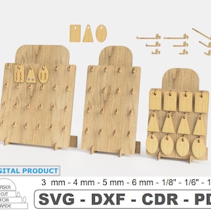 Suporte para exposição de brincos | Arquivo cortado a laser | Porta-chaves | Expositor para joalheria | Suporte portátil para joias em feiras e exposições SVG DXF