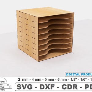 Organiseur de documents de bureau Fichiers découpés au laser • Organiseur d'albums • Compartiments pour papier • Armoire à disques • Séparateur de boîte de papier peint Cdr SVG DXF PDF
