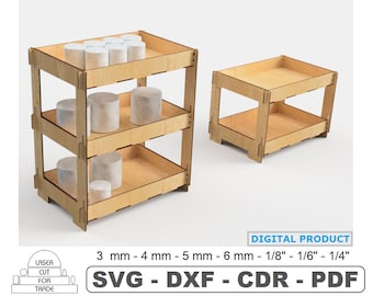 Retail Display Stand Laser cut Template 2 sizes | 3 tier Shelves | Trade Rack | Shelves for souvenirs | Racks for Goods | e-file SVG DXF PDF