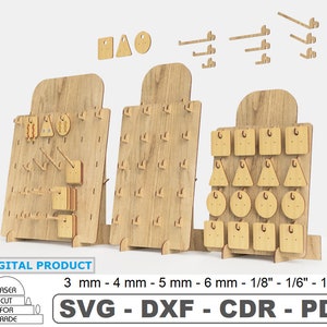 Espositore per orecchini / File tagliato al laser / Supporto per portachiavi / Porta orecchini / Organizzatore per gioielli / Vetrina per gioielli SVG, DXF