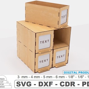 Plan Box with 4 Drawers Laser cut files • Office organizer • Chest Of Drawers Workstation • Modular hobby Boxes • Divided box SVG DXF PDF