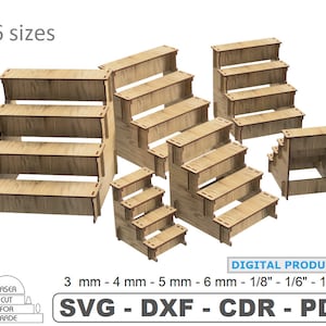 Estante de exhibición de mostrador minorista / soporte para cupcakes / estantes de exhibición / archivo cortado con láser / estantes de madera para comercio CDR, SVG, DXF