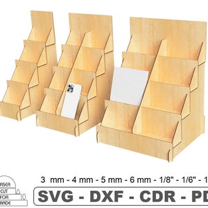 Messestand | Verkaufsthekenständer | Holz-Präsentationsständer | Handelsregal | Abgestufter Präsentationsständer | Lasergeschnittene Dateien SVG DXF PDF