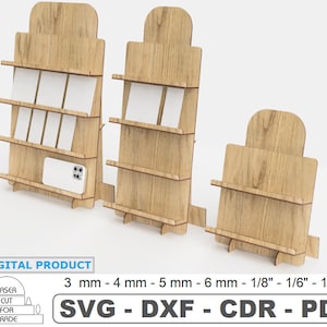 Supporto per cartoline / File tagliati al laser / Vetrina per opuscoli / Stand espositivo con ripiani / Vetrina stand / Vetrina in legno CDR, SVG, DXF