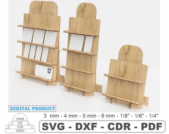 Postkarten-Displayständer (Laserschnittdateien) | Präsentationsfläche für Broschüren | Messestand-Display (SVG, DXF)