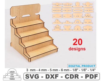 Trading Market Shelves with logo Laser Cut Files • Retail Stand SVG • Cupcake Display DXF • Exhibition Stand Digital Files • Store showcase