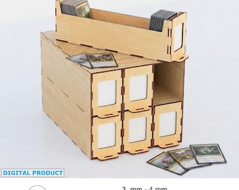 Laser Cut Card Storage Box, TCG Organizer with 6 Drawers, MTG Card Holder files