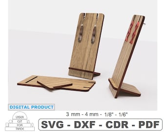 Display Stand Pair of Earrings Laser Cut SVG File • Earring Organizer DXF • Earrings Showcase Digital Drawing • Laser Cutting Template