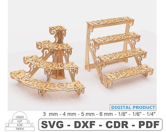 Openwork Display Shelves Laser Cut Files • Semicircular Showcase SVG • Retail Stand • Modular Shelves • 4-tier retail • Exhibition Stand