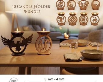 Laser cut 10 Tea Light Candle Holders Bundle, Decorative TeaLight Candlesticks, Table Decor files