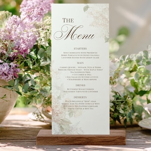 Baby in Bloom Baby Shower Menu Template, Floral Pink and Cream Menu, Editable Canva Design, 4x9in Printable Card, Instant Download, FGHBS1