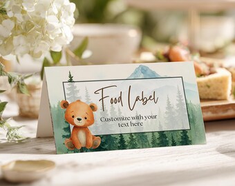 Woodland Baby Shower Food Labels: Watercolor Forest Animals (Canva Template Digital Download)  - FGWBS1