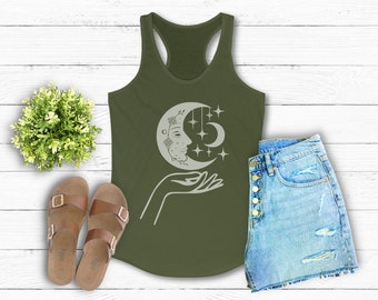 Mond auf der Hand , Tank Top , Plus Größe Kleidung , Frau Tank Tops , Geschenk für Frau, Yoga Tank Tops , Yoga