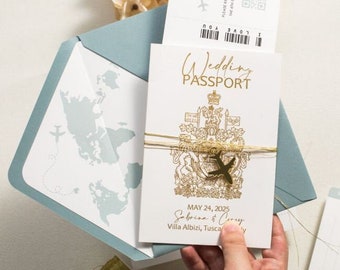 Paspoort Huwelijksuitnodiging Reizen Thema Bruiloft Uitnodiging Set Avontuur Bruiloft Uitnodigen Instapkaart Paspoort Uitnodiging Goudfolie