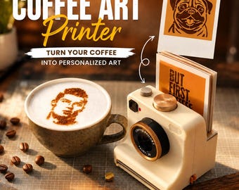 Impressora de Arte Retrô para Café | Máquina de Espuma para Latte Personalizada (20 Estênceis) LatteShot