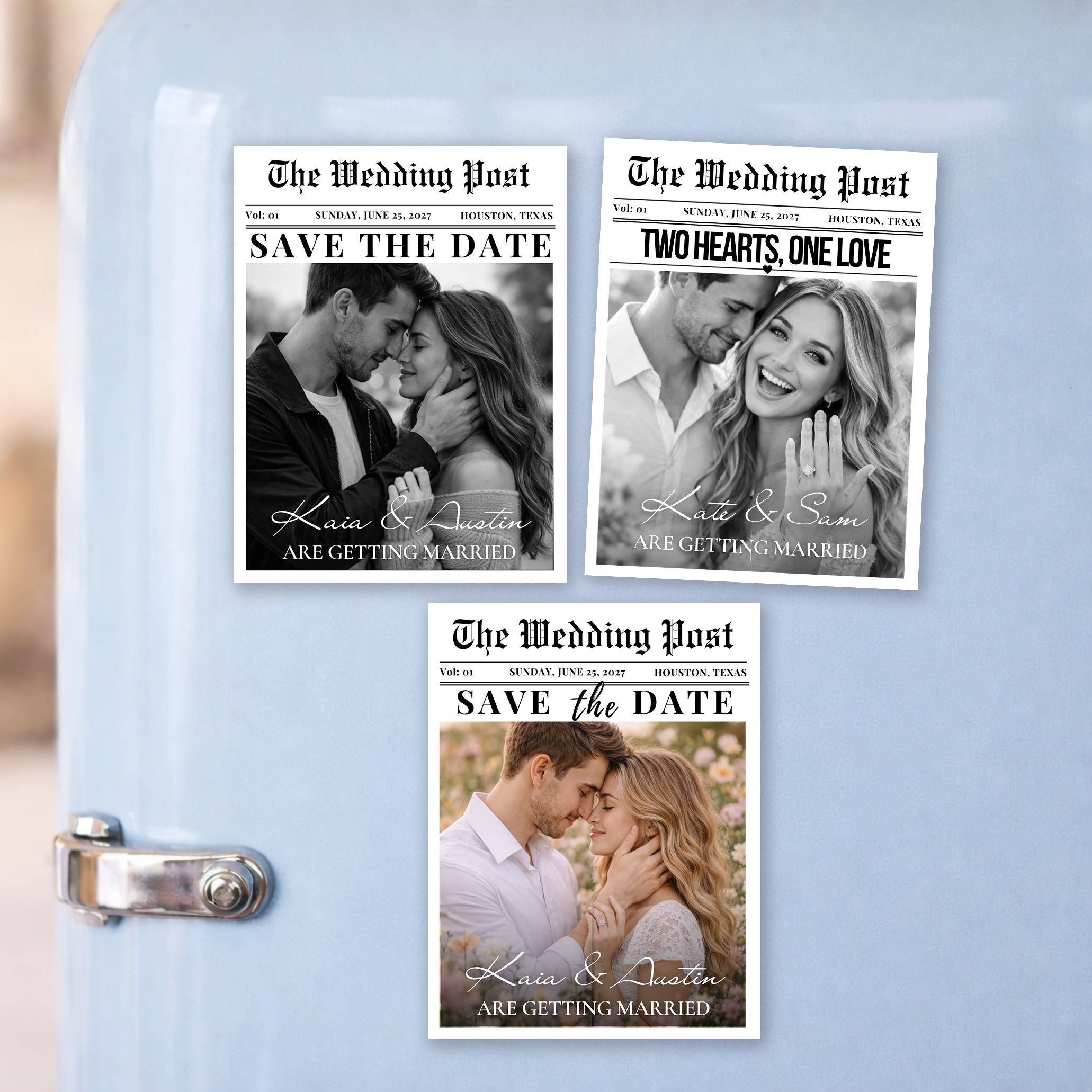 Invit Fridge Personalized Save the Date Wedding Photo Magnets Retro Invitation QR ...