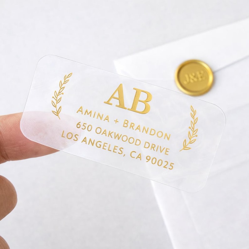 Return Address Labels, Personalized Wedding Address Stickers Clear Gold ...