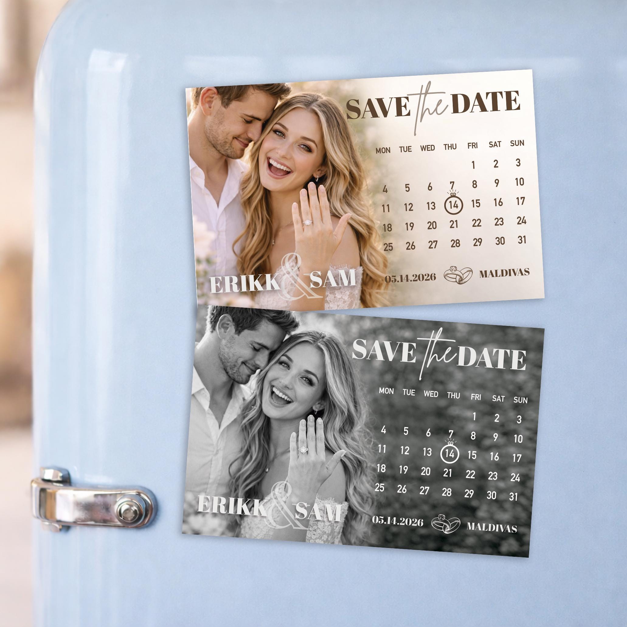 Invit Fridge Personalized Save the Date Wedding Photo Magnets Retro Invitation QR ...