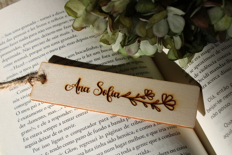 Bookmark Cursive Personalized Engraved Wood Bookmark With Name and Flower - Custom ...